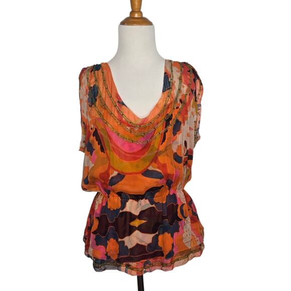 Diane von Furstenberg Ezmeralda Silk Blouse Emellished Layered Floral Women 8 - Picture 1 of 14